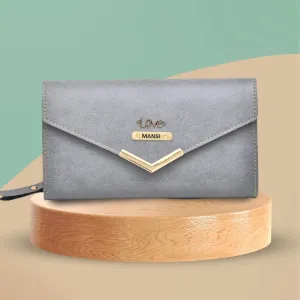 Classy Leather Customised Stylish Lady Wallet  (Grey)