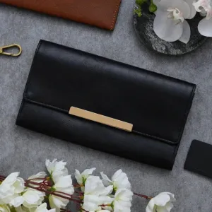 Classy Leather Customized 3 Fold Stylish Lady Wallet - Black