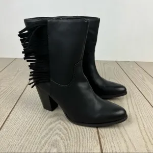 Code West Hugs N Kisses Fringe Western Boots 9M Black Faux Leather $110
