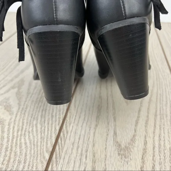 Code West Hugs N Kisses Fringe Western Boots 9M Black Faux Leather $110
