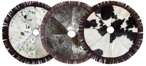 Cowhide Leather Christmas Tree Skirt - Fringe Trim