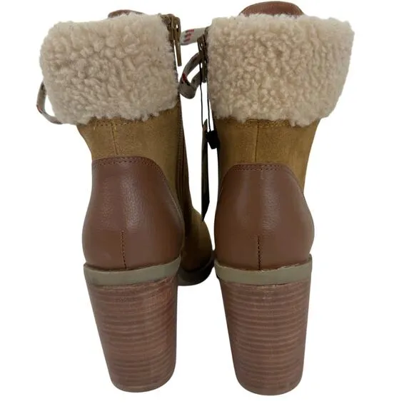 CREVO JOAN LEATHER BLOCK HEEL ANKLE BOOTS IN TAN SUEDE NWT WOMEN'S SIZE 8.5