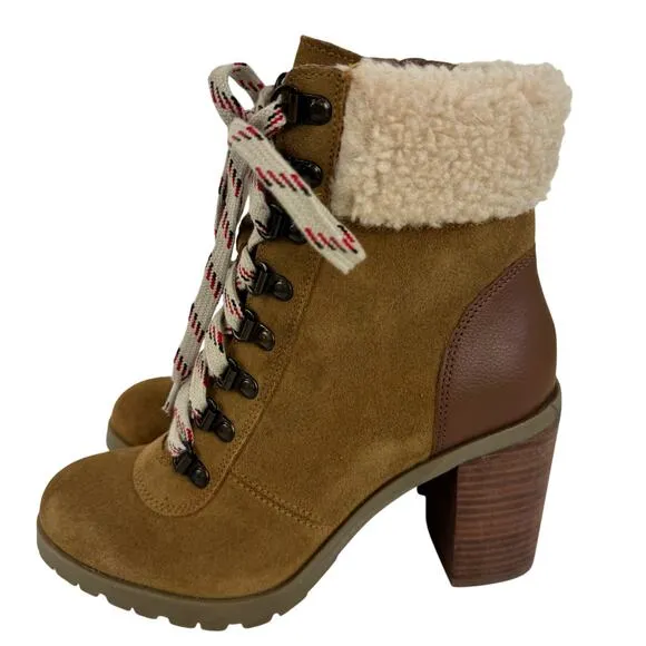 CREVO JOAN LEATHER BLOCK HEEL ANKLE BOOTS IN TAN SUEDE NWT WOMEN'S SIZE 8.5