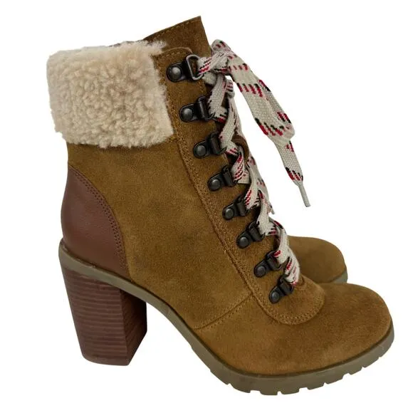 CREVO JOAN LEATHER BLOCK HEEL ANKLE BOOTS IN TAN SUEDE NWT WOMEN'S SIZE 8.5