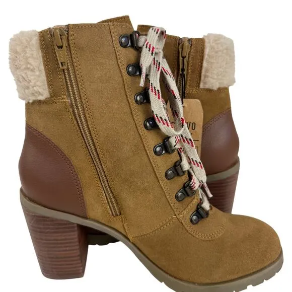 CREVO JOAN LEATHER BLOCK HEEL ANKLE BOOTS IN TAN SUEDE NWT WOMEN'S SIZE 8.5