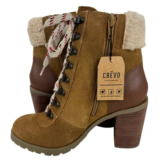 CREVO JOAN LEATHER BLOCK HEEL ANKLE BOOTS IN TAN SUEDE NWT WOMEN'S SIZE 8.5