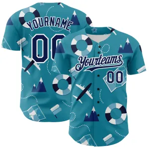 Custom Lakes Blue Navy-White 3D Pattern Design Holiday Travel Authentic Baseball Jersey
