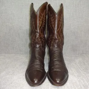 𝅺dan Post Men’s Size 8 EW Brown Leather Round Toe Pull On Western Boots P2555