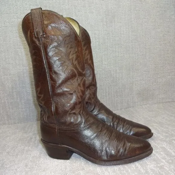 𝅺dan Post Men’s Size 8 EW Brown Leather Round Toe Pull On Western Boots P2555