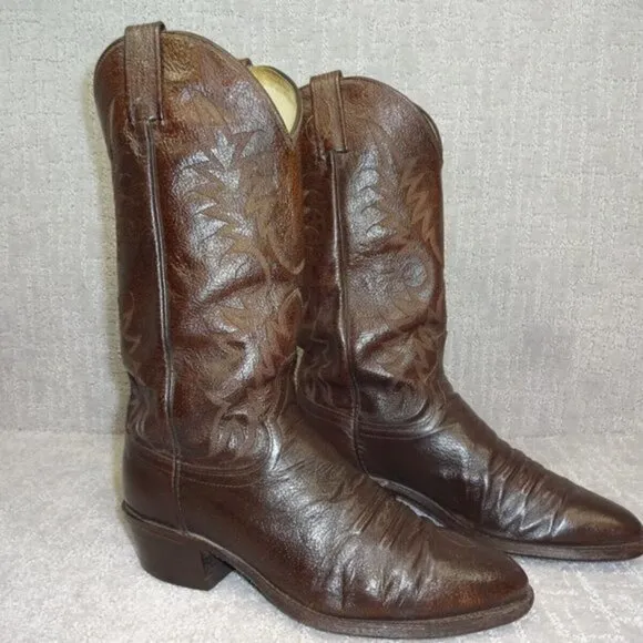 𝅺dan Post Men’s Size 8 EW Brown Leather Round Toe Pull On Western Boots P2555