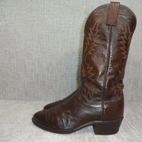 𝅺dan Post Men’s Size 8 EW Brown Leather Round Toe Pull On Western Boots P2555