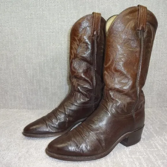 𝅺dan Post Men’s Size 8 EW Brown Leather Round Toe Pull On Western Boots P2555