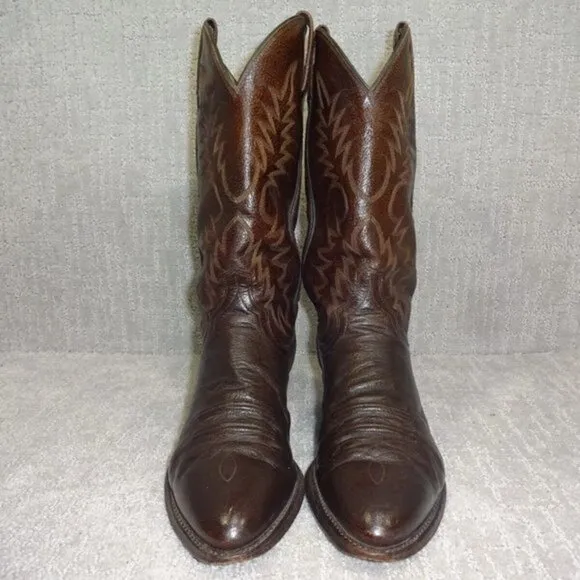 𝅺dan Post Men’s Size 8 EW Brown Leather Round Toe Pull On Western Boots P2555