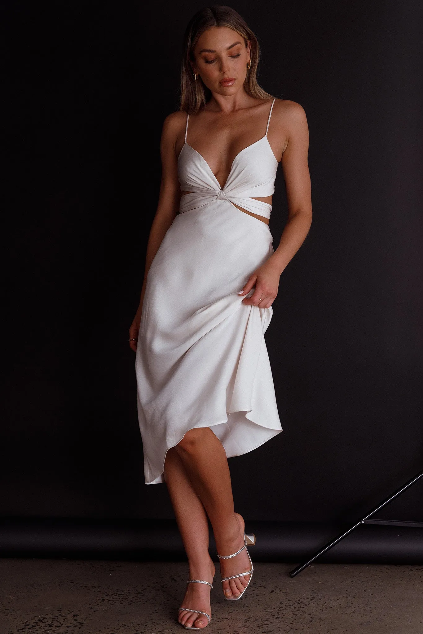 Dance With Me Crossover Bust Midi Dress Ivory