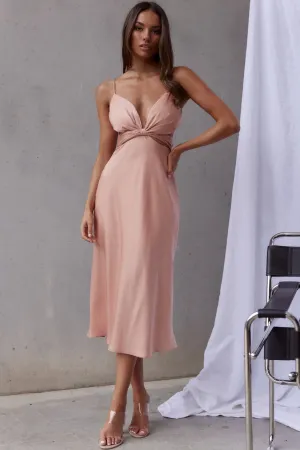 Dance With Me Crossover Bust Midi Dress Peach