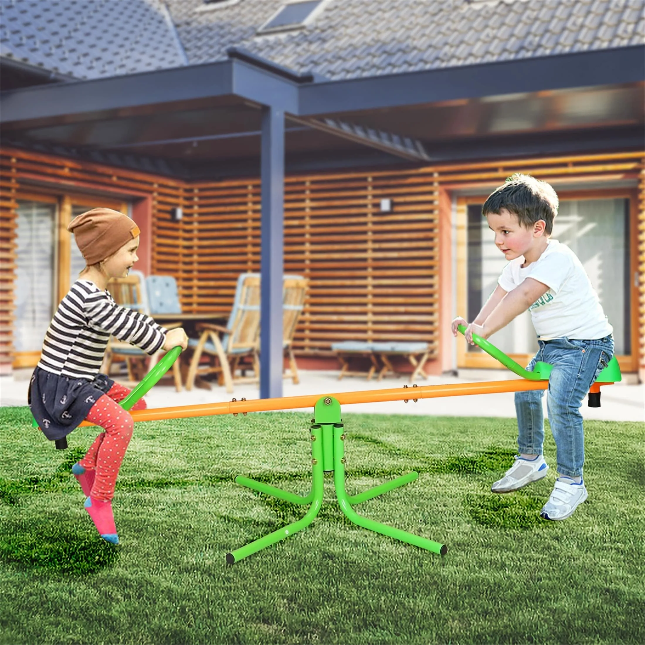 Degree Rotation Outdoor Kids Spinning Seesaw Sit