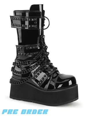 DEMONIA TRASHVILLE-138 - BLACK PATENT ✰ PRE ORDER ✰