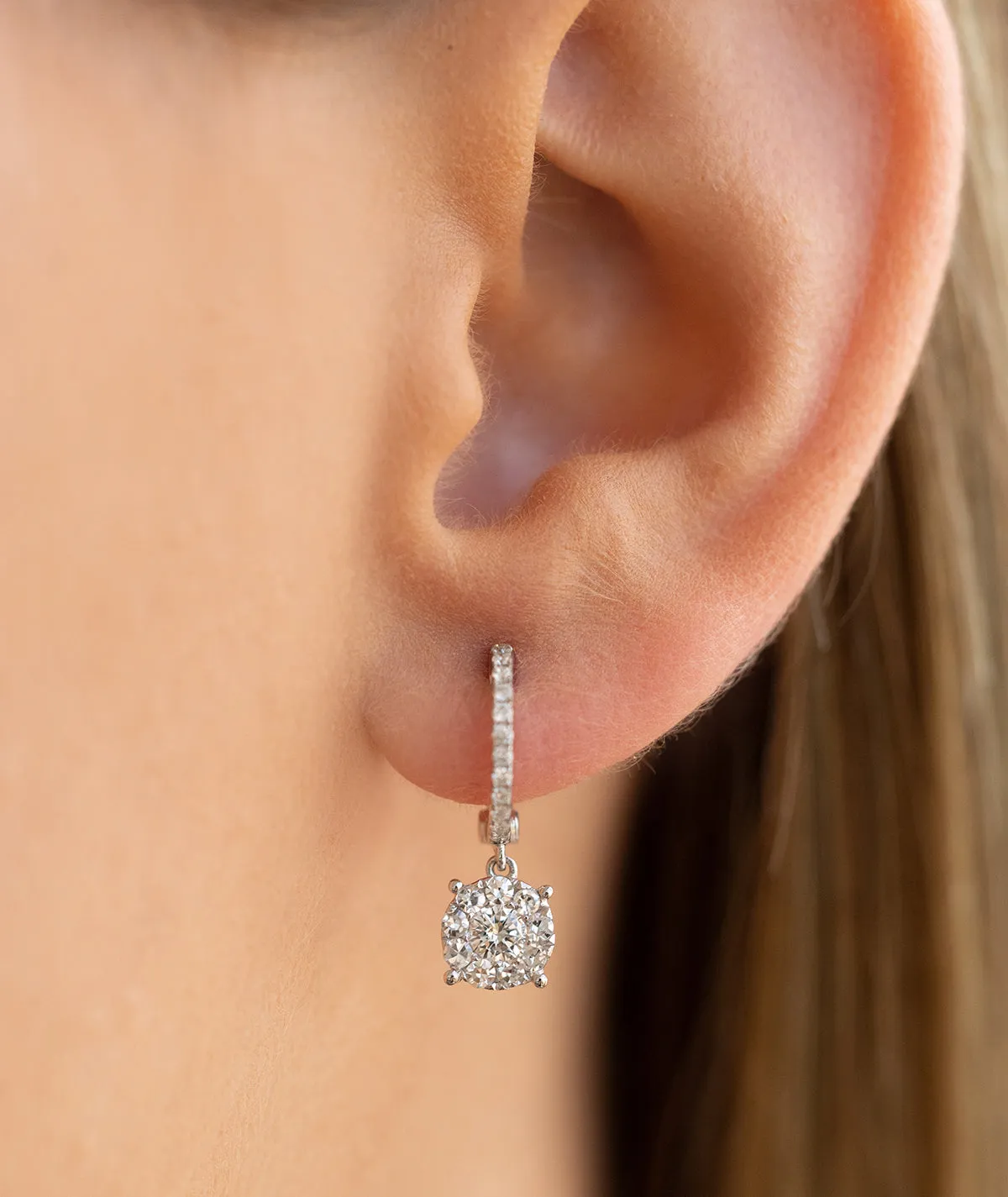 Diamond Cluster Drop Earrings