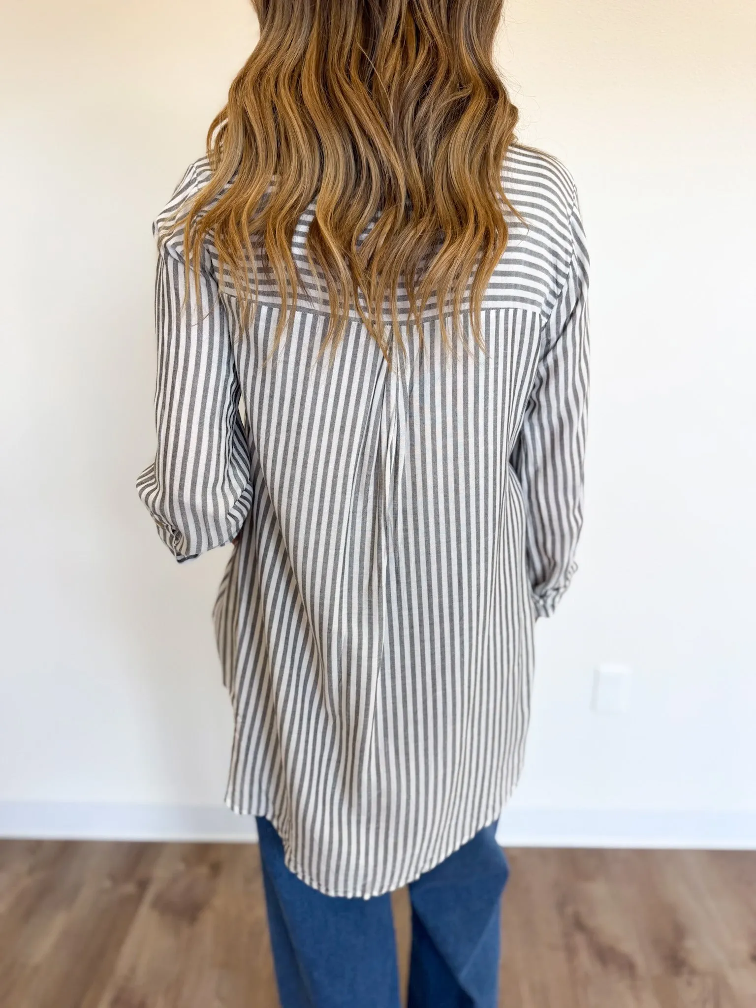 Diane Lightweight Striped Button Down Top