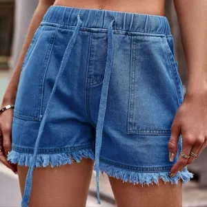 Effortlessly Cool Raw Hem Denim Shorts - Peacock B
