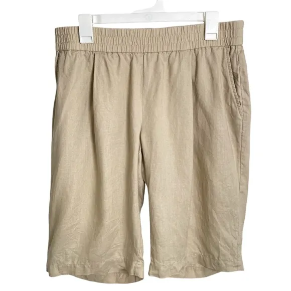 Eileen Fisher 100% Organic Linen Pull On Shorts In Sand Beige Size Medium