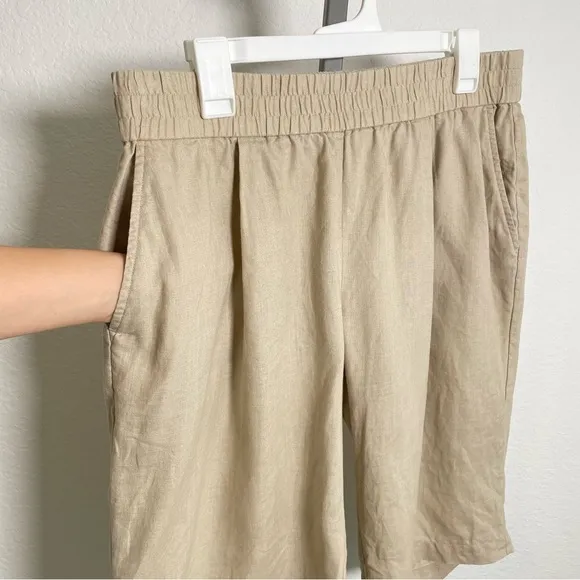 Eileen Fisher 100% Organic Linen Pull On Shorts In Sand Beige Size Medium