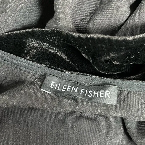 EILEEN FISHER Black Velvet Velour Ballet Boatneck Poncho Top OS