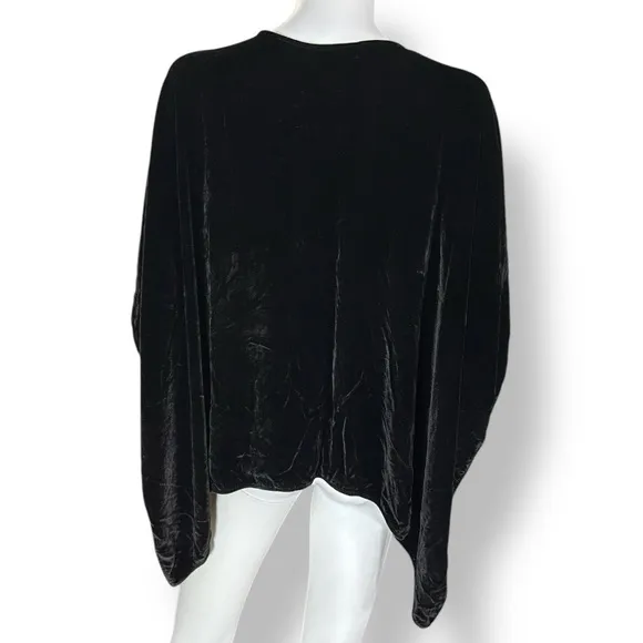 EILEEN FISHER Black Velvet Velour Ballet Boatneck Poncho Top OS