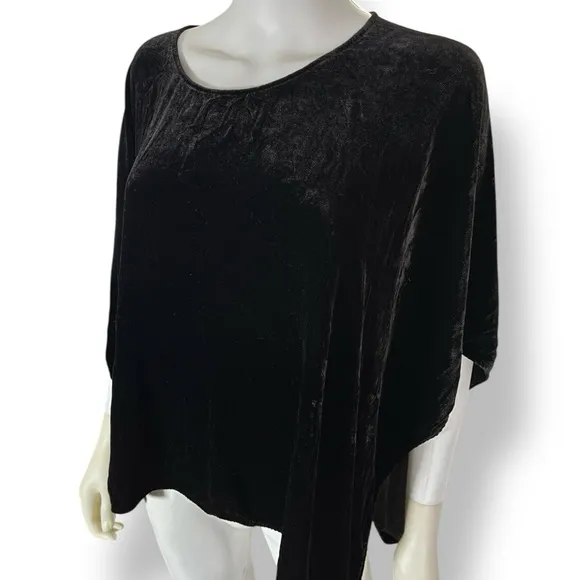 EILEEN FISHER Black Velvet Velour Ballet Boatneck Poncho Top OS