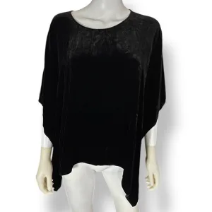 EILEEN FISHER Black Velvet Velour Ballet Boatneck Poncho Top OS