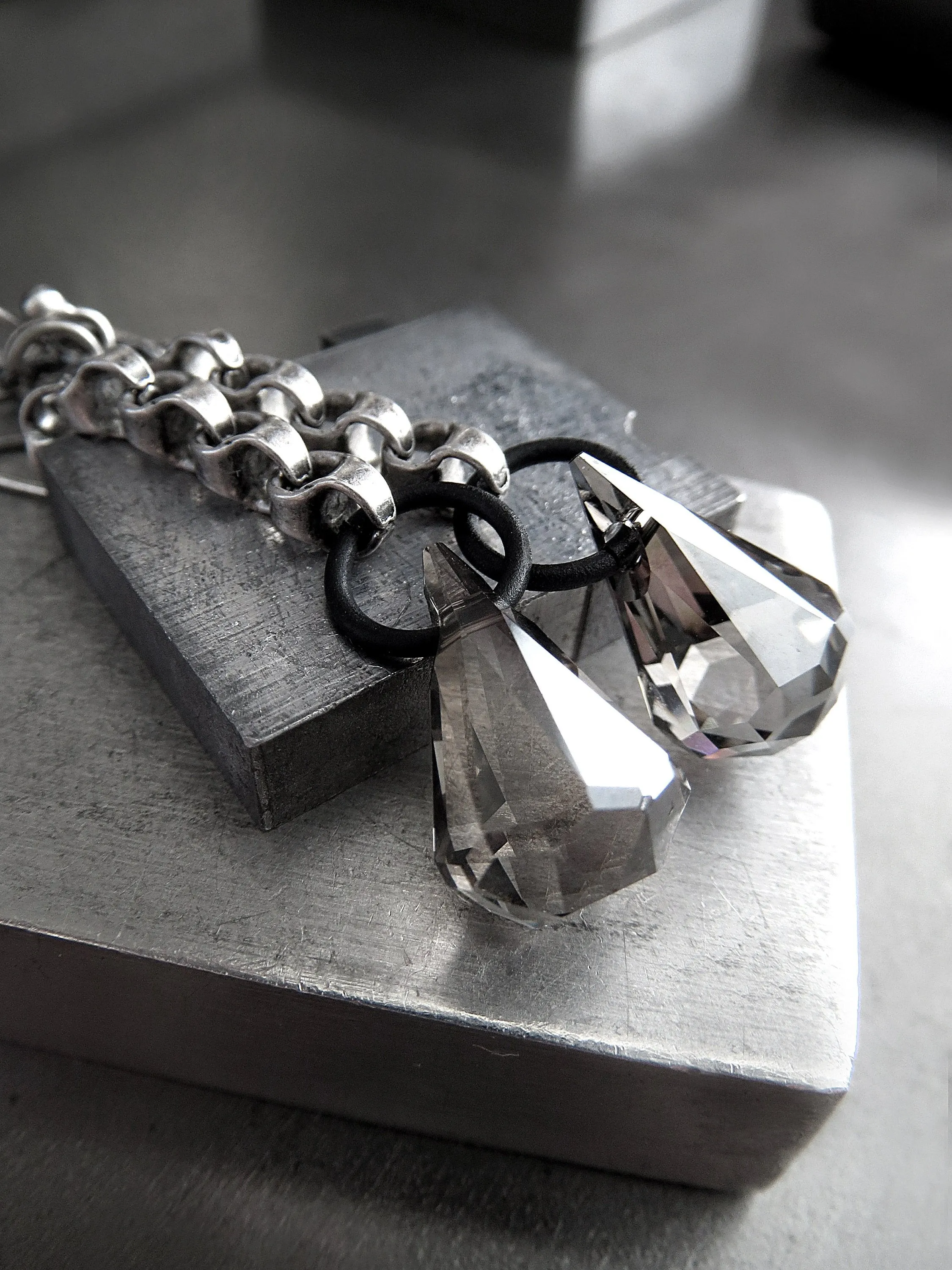 EXACT - Long Chain Earrings with Sheer Grey Crystals
