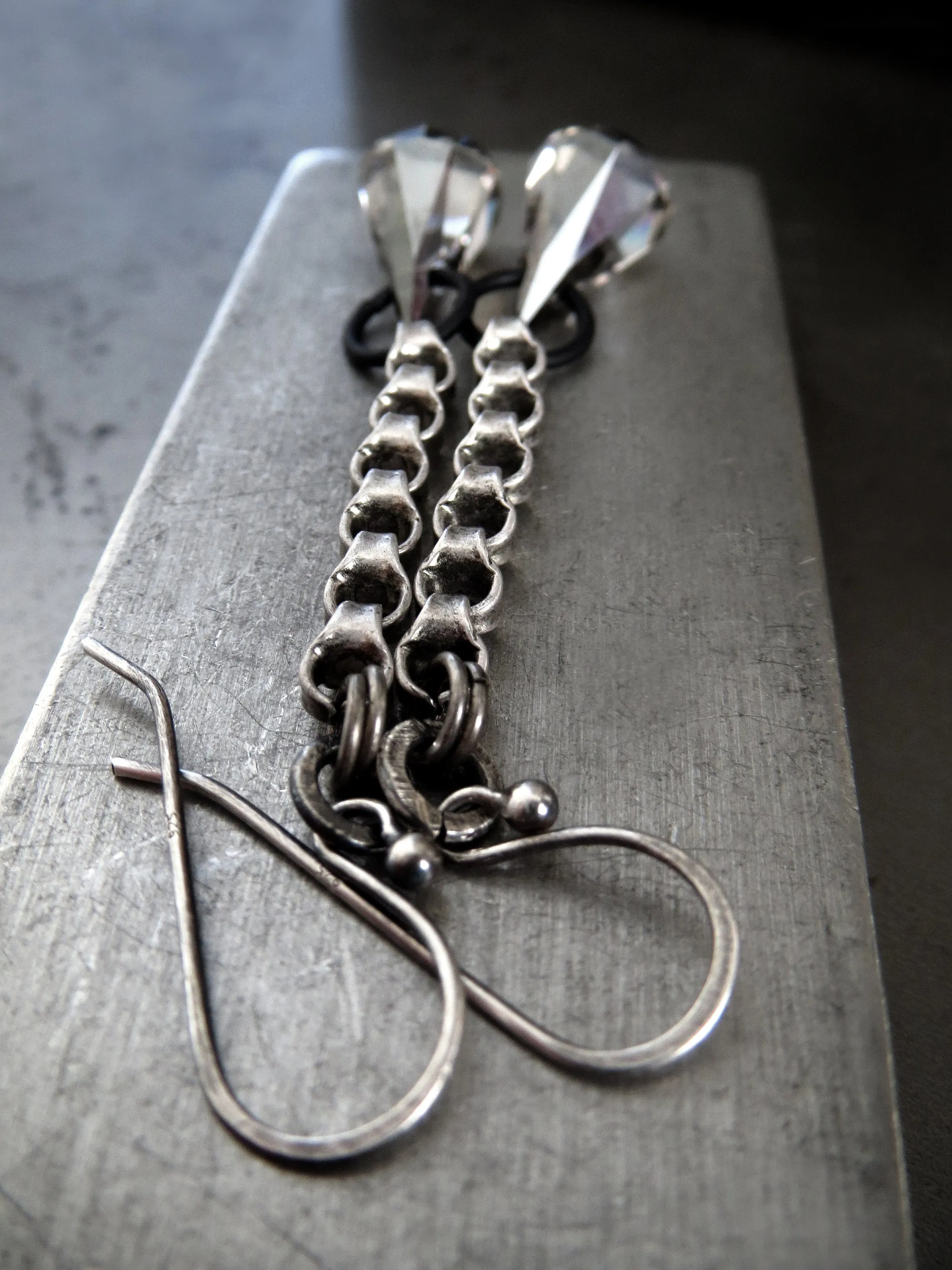 EXACT - Long Chain Earrings with Sheer Grey Crystals