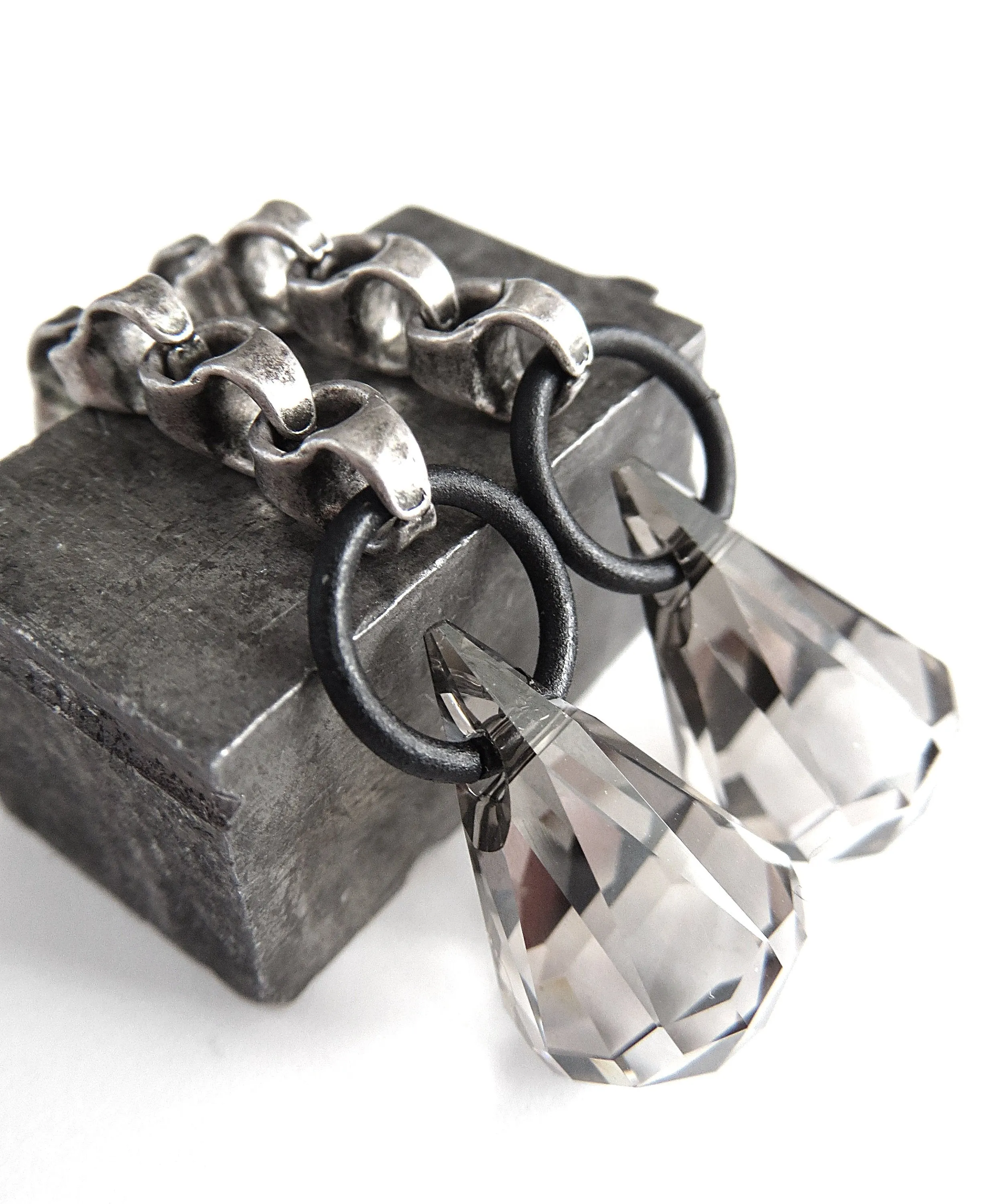 EXACT - Long Chain Earrings with Sheer Grey Crystals