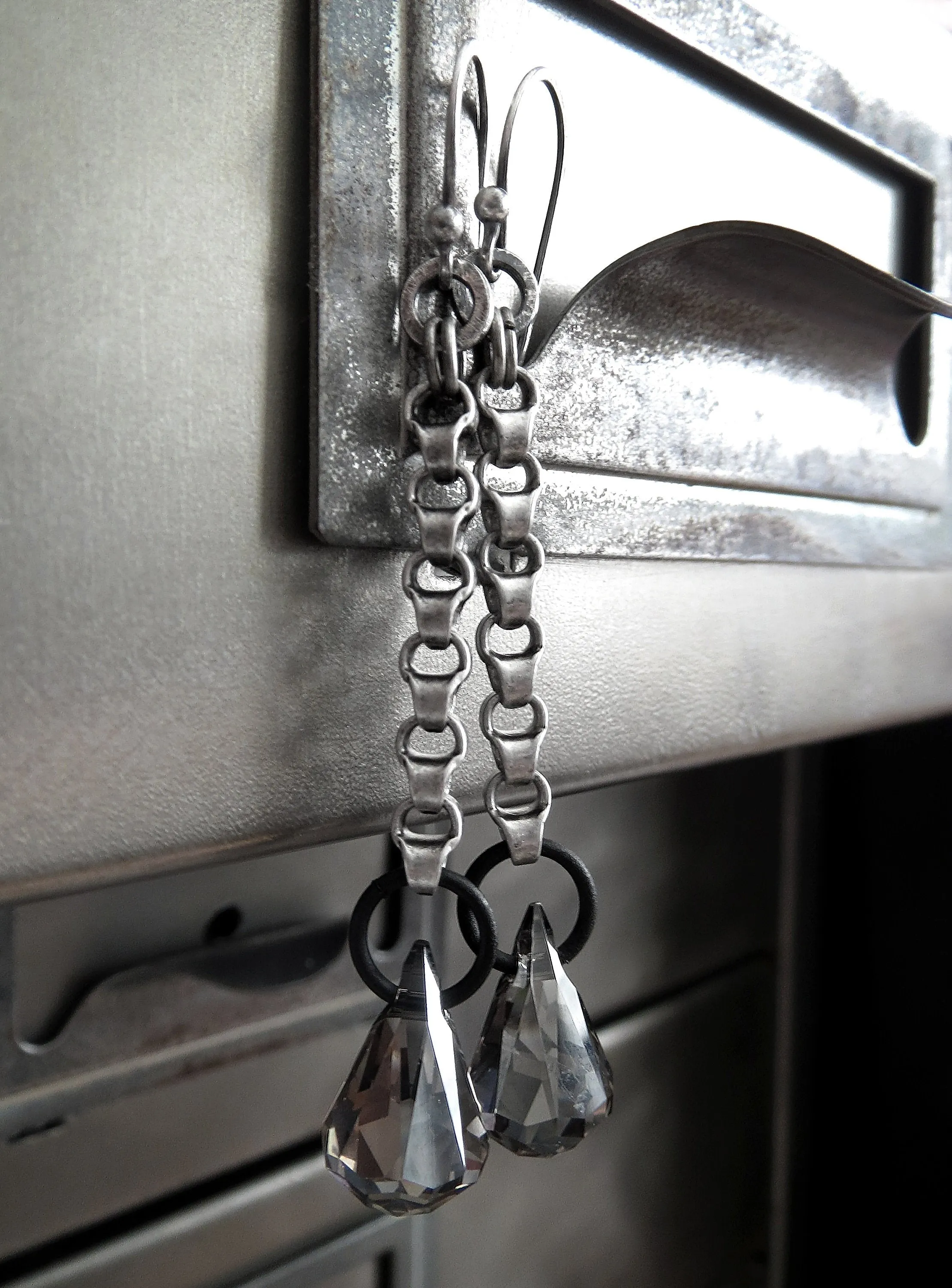 EXACT - Long Chain Earrings with Sheer Grey Crystals