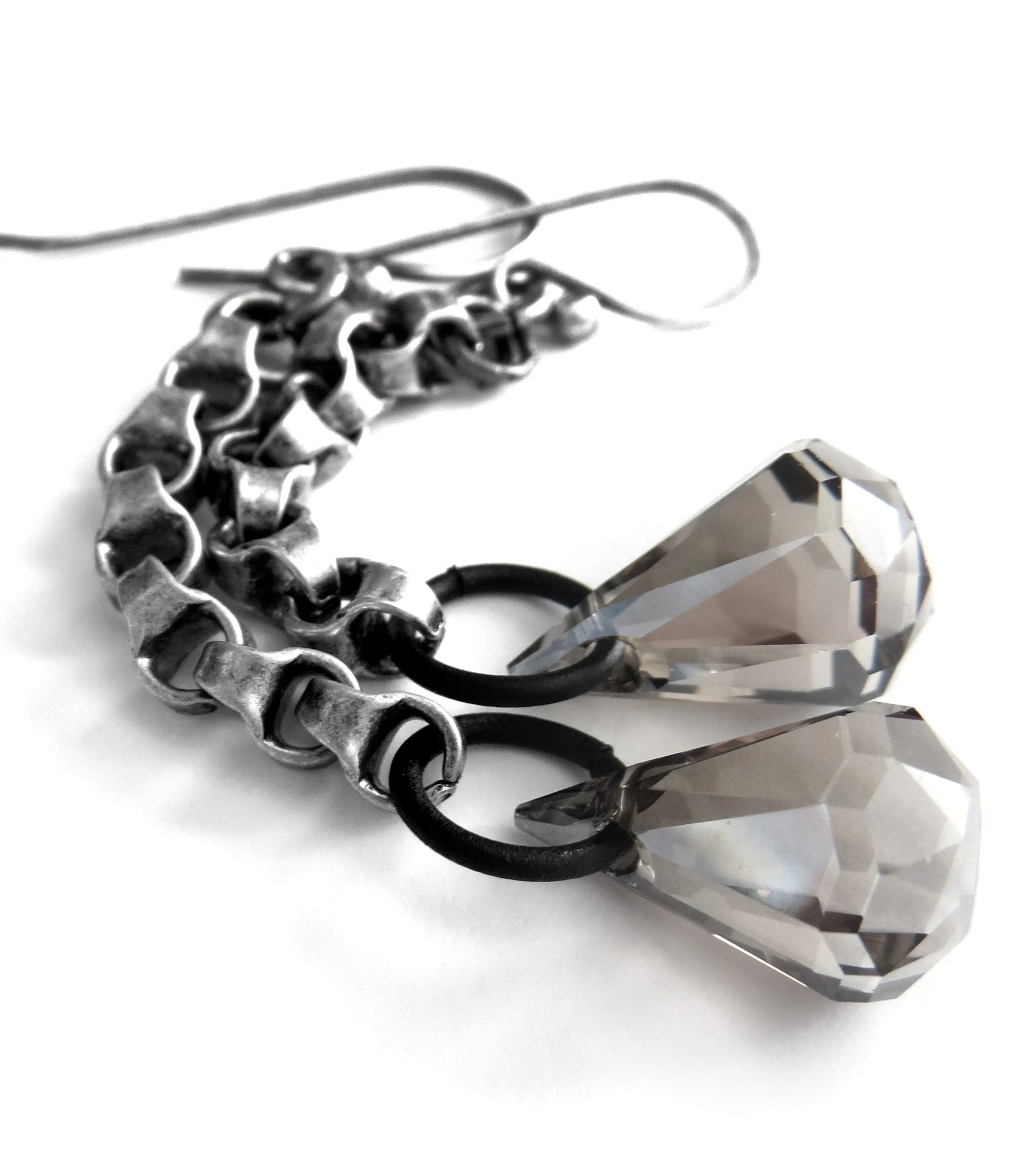 EXACT - Long Chain Earrings with Sheer Grey Crystals