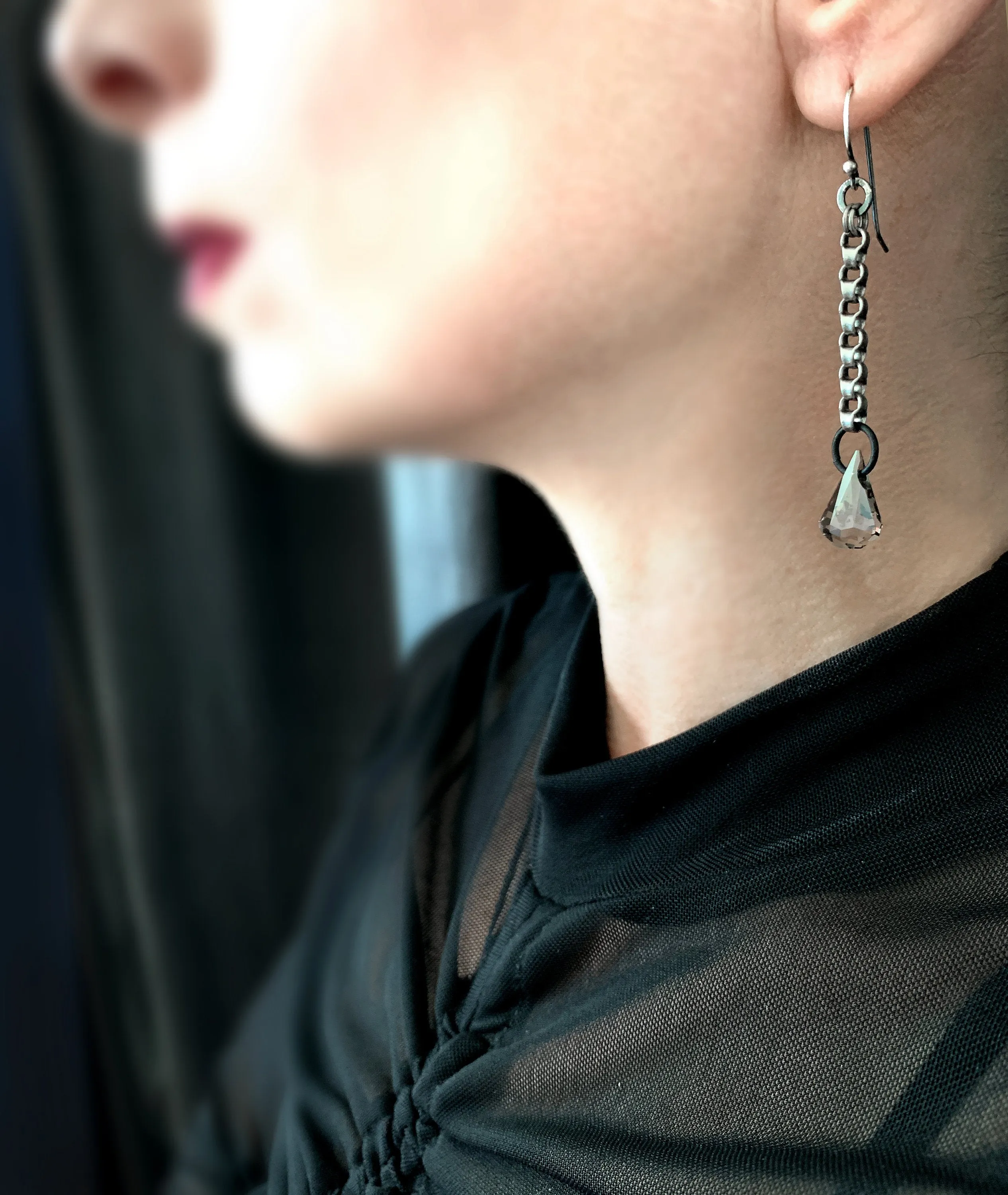 EXACT - Long Chain Earrings with Sheer Grey Crystals