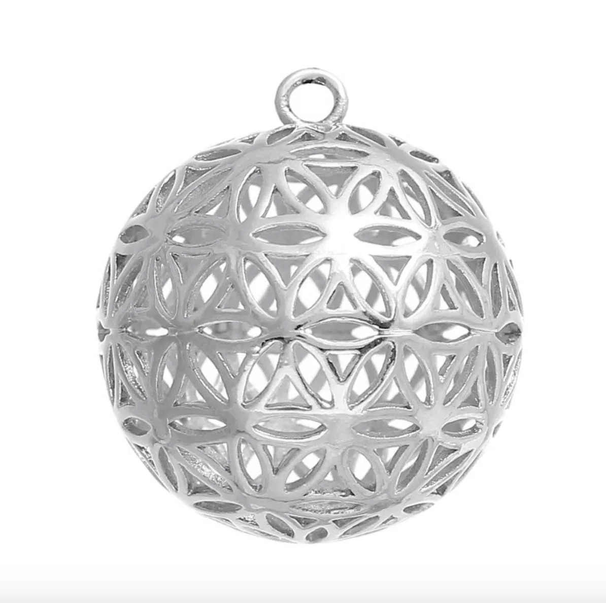 Flower of Life 3D Charm Pendants Round Silver Color