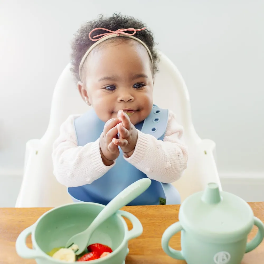 Foodie® Bib Silicone Bib With Food Catcher Pocket 2 Pack: Periwinkle   Cement