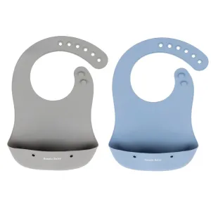 Foodie® Bib Silicone Bib With Food Catcher Pocket 2 Pack: Periwinkle   Cement