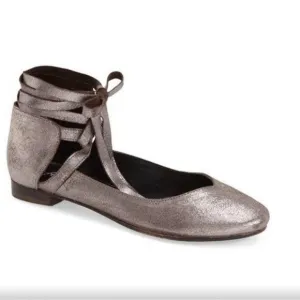 Free People Atlas Ankle Wrap Ballet Flat - Metallic Gray