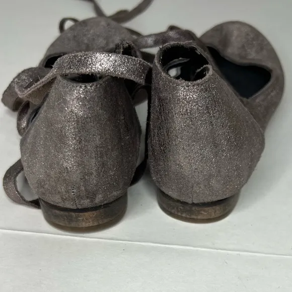 Free People Atlas Ankle Wrap Ballet Flat - Metallic Gray