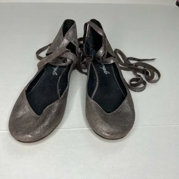 Free People Atlas Ankle Wrap Ballet Flat - Metallic Gray
