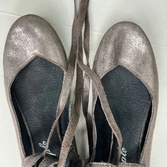 Free People Atlas Ankle Wrap Ballet Flat - Metallic Gray