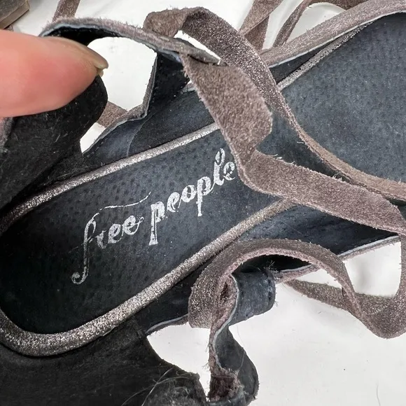 Free People Atlas Ankle Wrap Ballet Flat - Metallic Gray