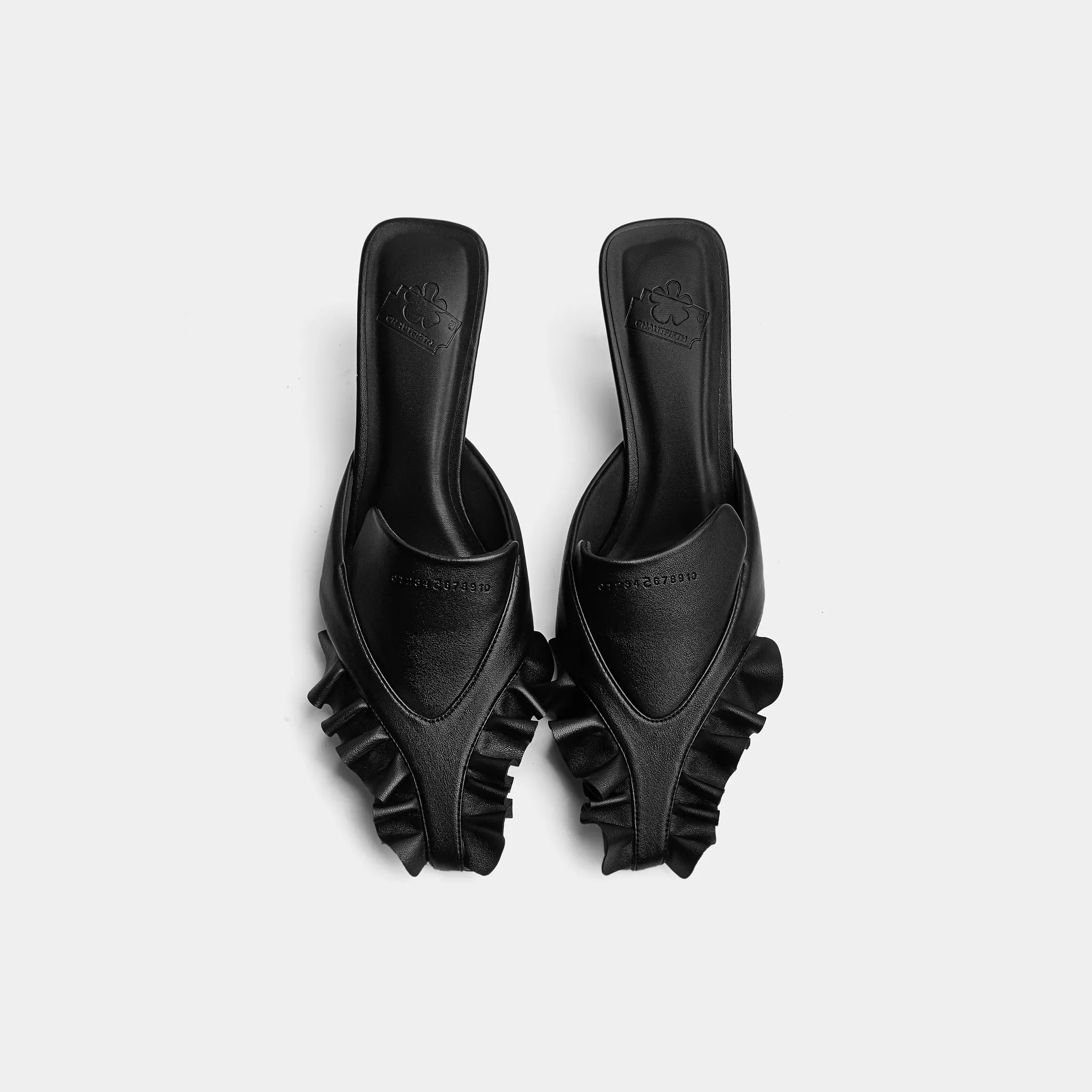 Giày ruffles 50 mules màu Đen