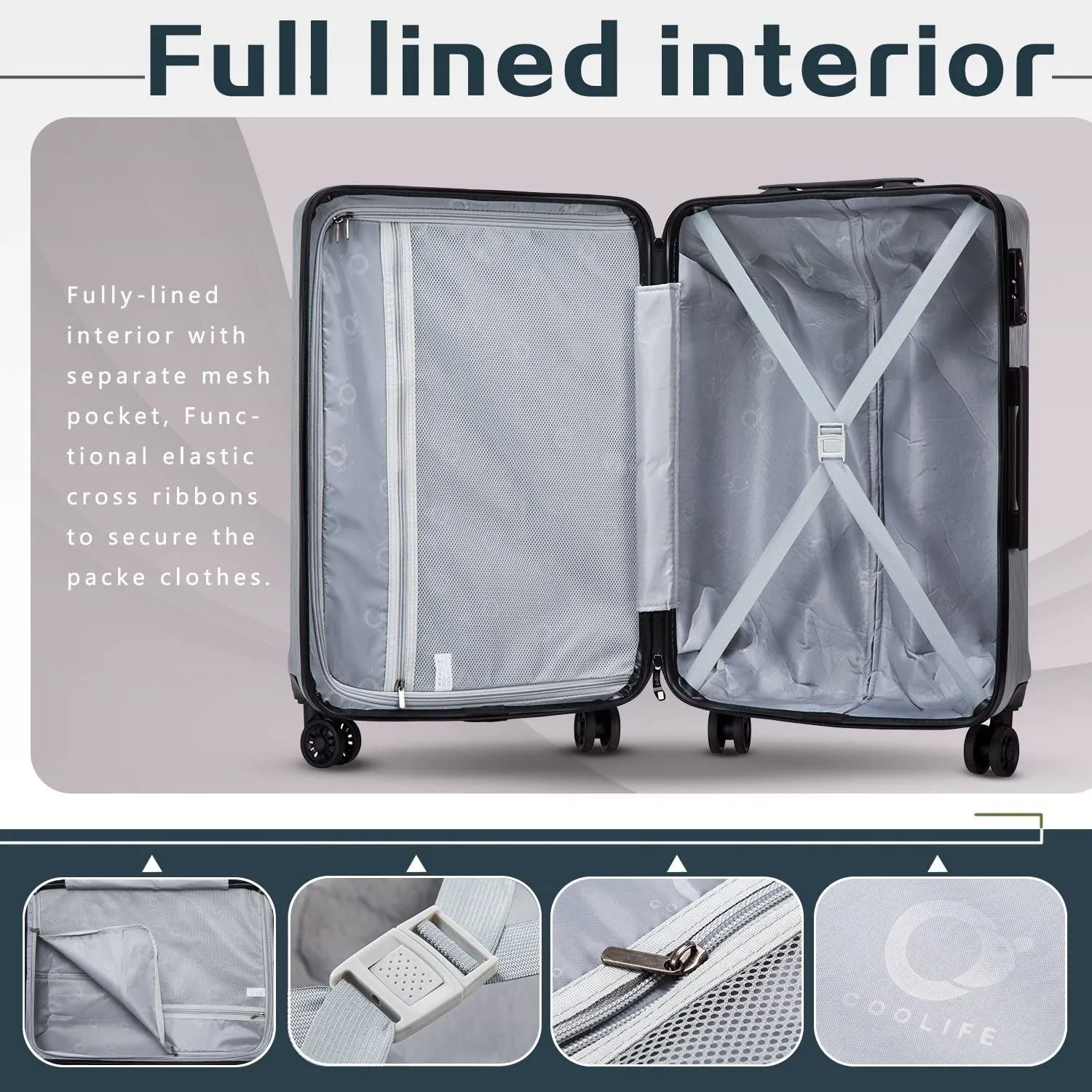 Hardshell Lightweight Carry on Luggage PC ABS with TSA Lock Spinner 20in 24in 28in