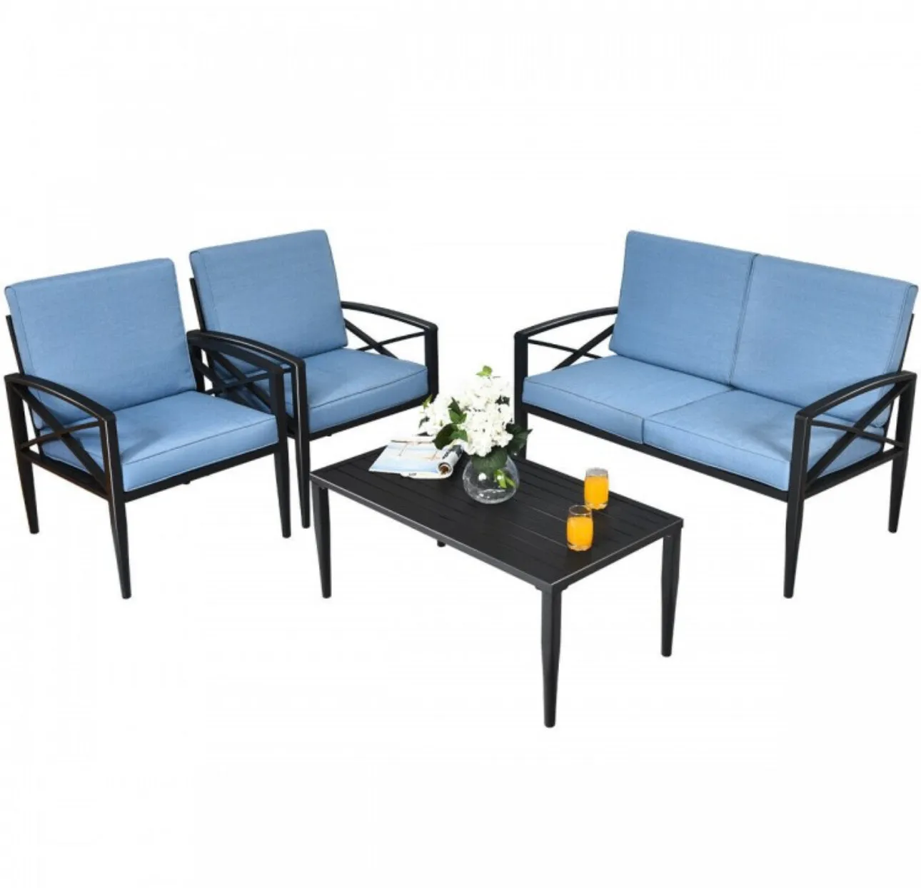Heavy Duty Very Comfortable Aluminum Frame 8 Seater 4 Piece Patio Furniture Set Thick Cushioned Sofa | Weatherproof | Easy Set up