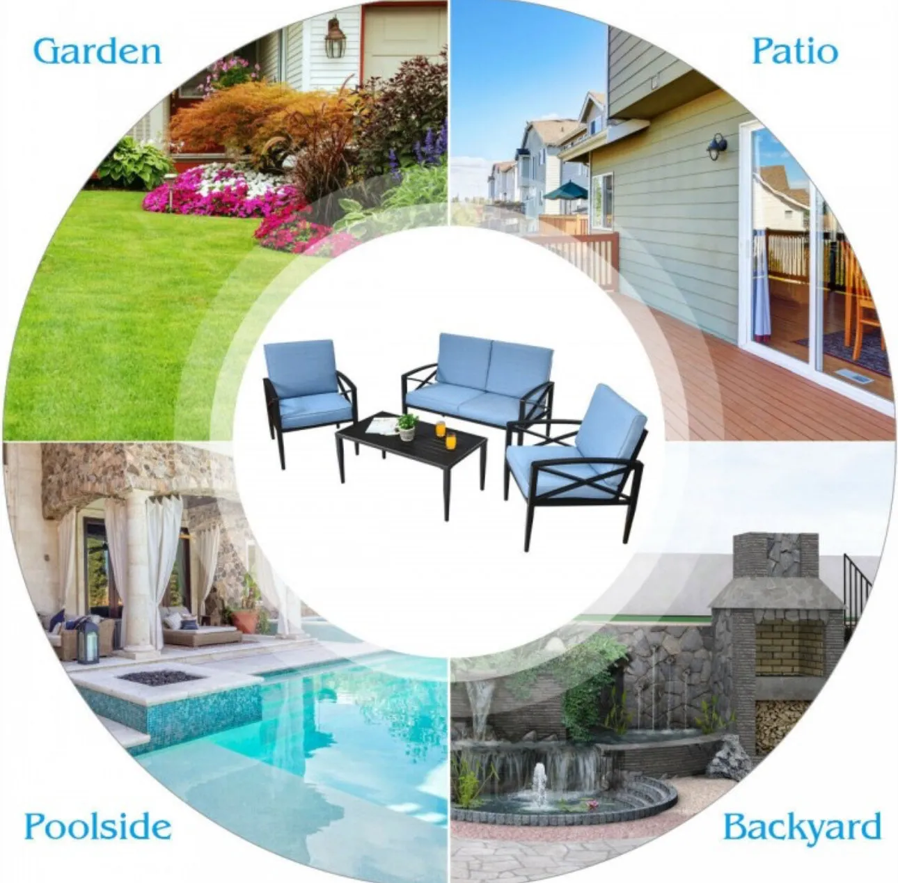 Heavy Duty Very Comfortable Aluminum Frame 8 Seater 4 Piece Patio Furniture Set Thick Cushioned Sofa | Weatherproof | Easy Set up