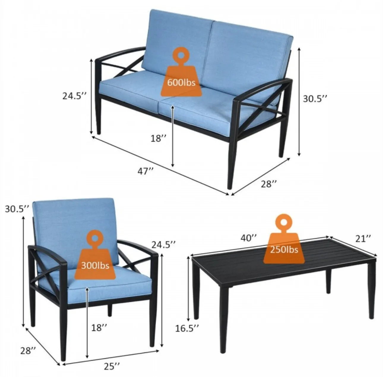 Heavy Duty Very Comfortable Aluminum Frame 8 Seater 4 Piece Patio Furniture Set Thick Cushioned Sofa | Weatherproof | Easy Set up