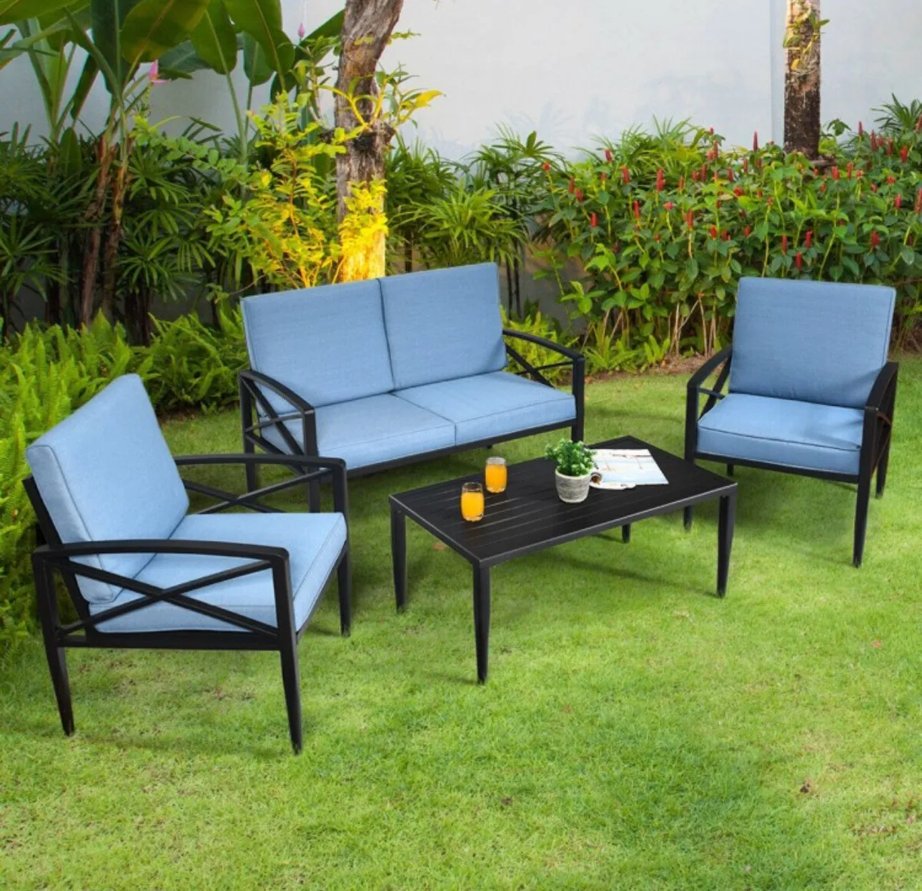 Heavy Duty Very Comfortable Aluminum Frame 8 Seater 4 Piece Patio Furniture Set Thick Cushioned Sofa | Weatherproof | Easy Set up